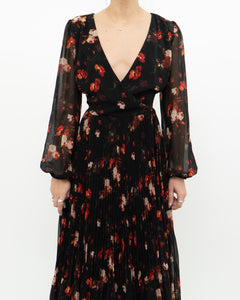 WILFRED x Black, Red Floral Wrap Dress (S, M)