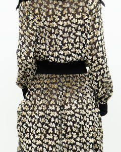 TORY BURCH x Black Velvet Floral Dress (L)