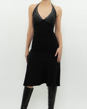 Load image into Gallery viewer, Vintage x Black Rhinestone Halter Dress (S, M)