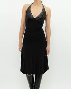 Vintage x Black Rhinestone Halter Dress (S, M)