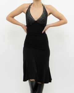 Vintage x Black Rhinestone Halter Dress (S, M)