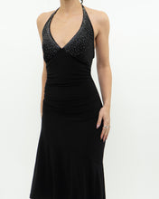 Load image into Gallery viewer, Vintage x Black Rhinestone Halter Dress (S, M)