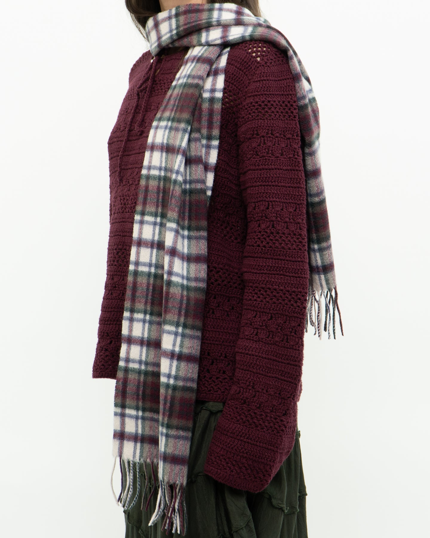 Vintage x Pure Cashmere Burgundy Plaid Scarf