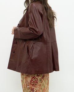 Vintage x Made in Hong Kong x Burgundy Leather Coat (S, M)