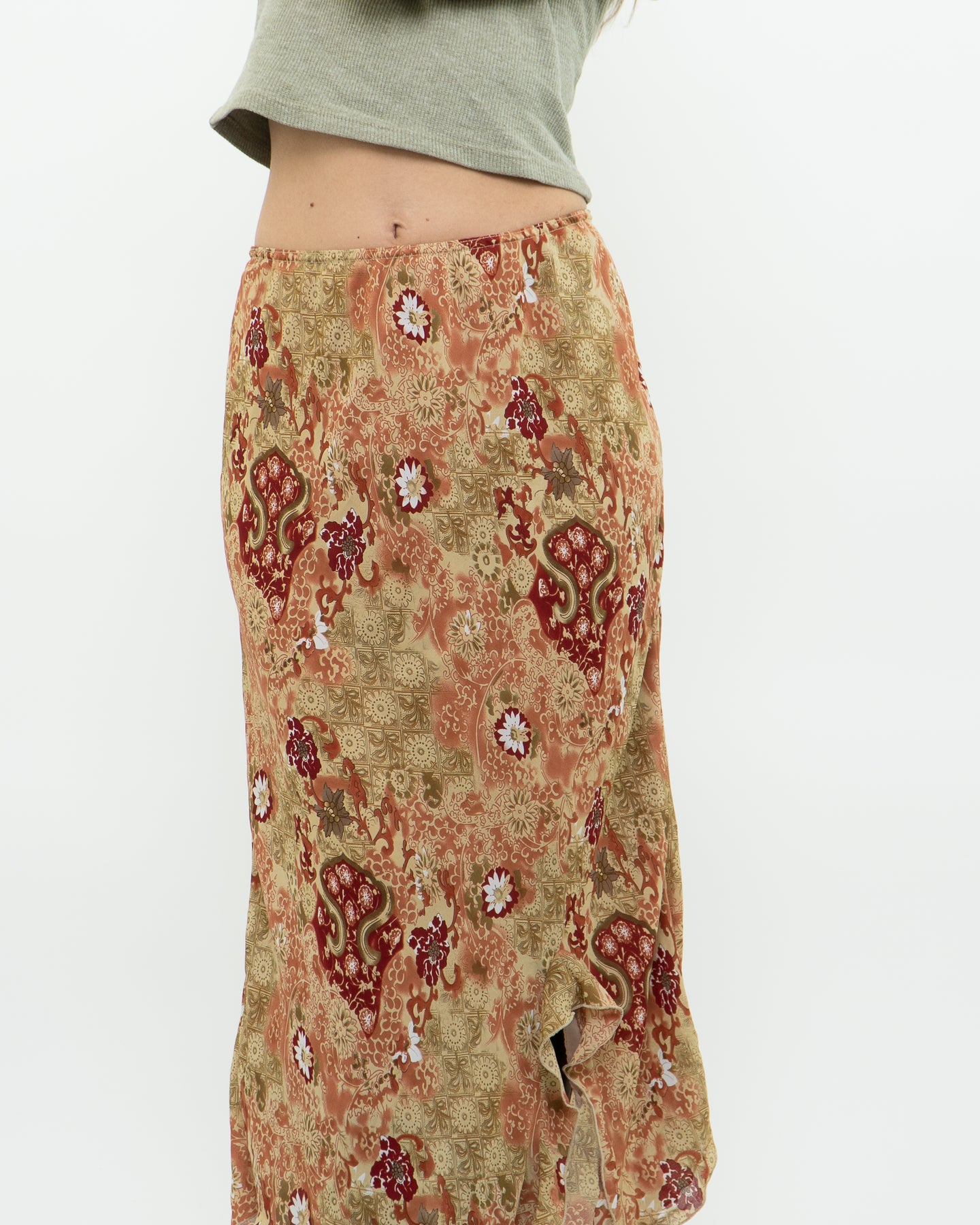 Vintage x Made in Canada x Tan Floral Skirt (M, L)