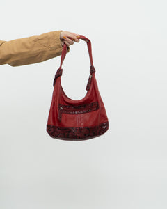 Vintage x Red Soft Pebble Leather Snakeskin Purse