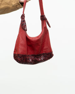 Vintage x Red Soft Pebble Leather Snakeskin Purse