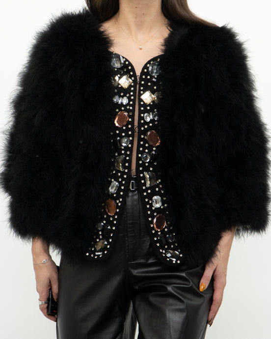 Vintage x Black Fur Rhinestone Cropped Jacket (XS-M)