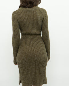 Vintage x Olive Green Knit Midi Dress (XS, S)