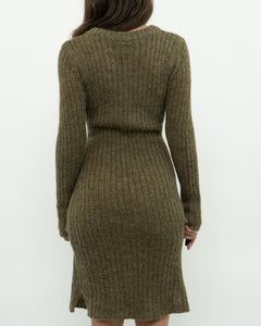 Vintage x Olive Green Knit Midi Dress (XS, S)