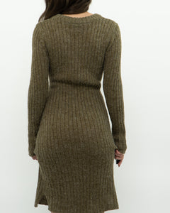 Vintage x Olive Green Knit Midi Dress (XS, S)