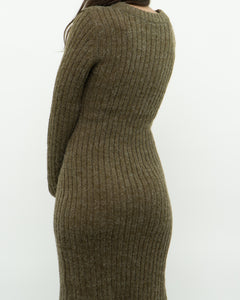 Vintage x Olive Green Knit Midi Dress (XS, S)