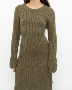 Vintage x Olive Green Knit Midi Dress (XS, S)