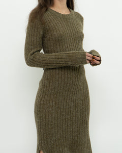 Vintage x Olive Green Knit Midi Dress (XS, S)