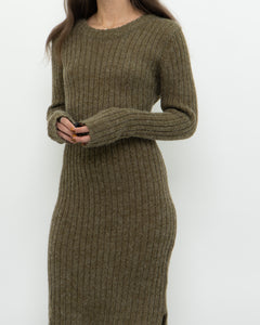 Vintage x Olive Green Knit Midi Dress (XS, S)