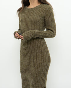 Vintage x Olive Green Knit Midi Dress (XS, S)