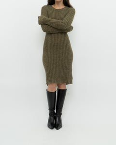 Vintage x Olive Green Knit Midi Dress (XS, S)