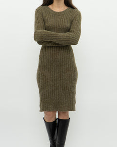 Vintage x Olive Green Knit Midi Dress (XS, S)