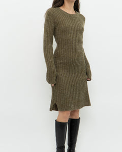 Vintage x Olive Green Knit Midi Dress (XS, S)