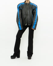 Load image into Gallery viewer, Vintage x Blue &amp; Black Leather Biker Jacket (M-XL)