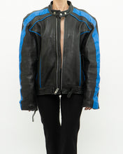 Load image into Gallery viewer, Vintage x Blue &amp; Black Leather Biker Jacket (M-XL)