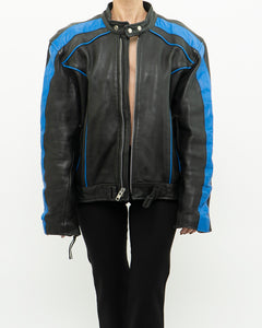 Vintage x Blue & Black Leather Biker Jacket (M-XL)