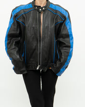 Load image into Gallery viewer, Vintage x Blue &amp; Black Leather Biker Jacket (M-XL)