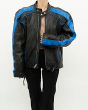 Load image into Gallery viewer, Vintage x Blue &amp; Black Leather Biker Jacket (M-XL)