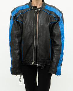 Vintage x Blue & Black Leather Biker Jacket (M-XL)