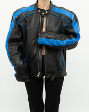 Load image into Gallery viewer, Vintage x Blue &amp; Black Leather Biker Jacket (M-XL)