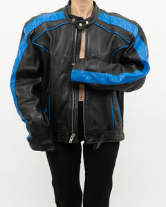 Vintage x Blue & Black Leather Biker Jacket (M-XL)