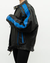 Load image into Gallery viewer, Vintage x Blue &amp; Black Leather Biker Jacket (M-XL)