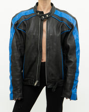 Load image into Gallery viewer, Vintage x Blue &amp; Black Leather Biker Jacket (M-XL)