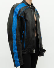 Load image into Gallery viewer, Vintage x Blue &amp; Black Leather Biker Jacket (M-XL)