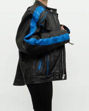 Load image into Gallery viewer, Vintage x Blue &amp; Black Leather Biker Jacket (M-XL)