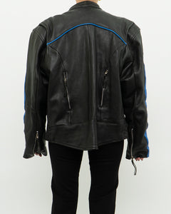 Vintage x Blue & Black Leather Biker Jacket (M-XL)