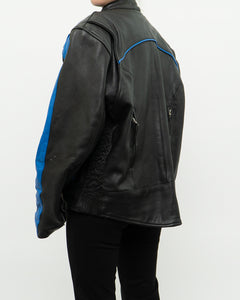 Vintage x Blue & Black Leather Biker Jacket (M-XL)