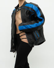 Load image into Gallery viewer, Vintage x Blue &amp; Black Leather Biker Jacket (M-XL)