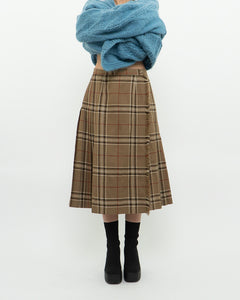 Vintage x Made in Canada x HIGHLAND QUEEN Tan Plaid Pleated Skirt (XS-M)