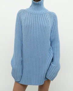 Vintage x Made in Hong Kong x Blue Ribbed Cotton Sweater/Dress (S-XL)