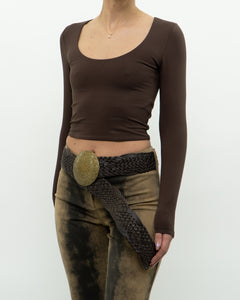 BABATON x Brown Stretchy Crop Longsleeve (XS, S)