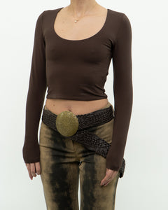 BABATON x Brown Stretchy Crop Longsleeve (XS, S)