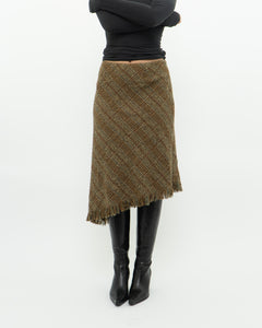 Vintage x Made in Bulgaria x TRIBAL Wool Plaid Asymmetric Skirt (S, M)