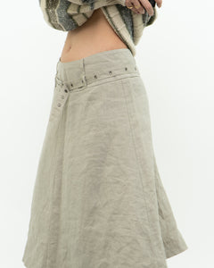 Vintage x Beige Linen Belted Skirt (S, M)