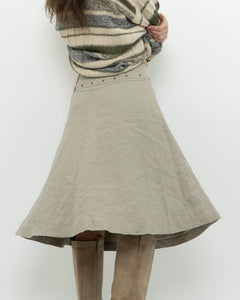 Vintage x Beige Linen Belted Skirt (S, M)