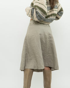 Vintage x Beige Linen Belted Skirt (S, M)