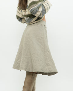 Vintage x Beige Linen Belted Skirt (S, M)