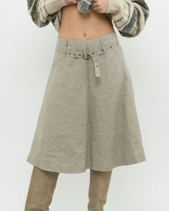 Vintage x Beige Linen Belted Skirt (S, M)