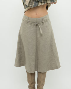 Vintage x Beige Linen Belted Skirt (S, M)