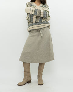 Vintage x Beige Linen Belted Skirt (S, M)